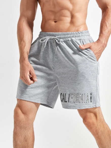 Men Letter Graphic Drawstring Sports Shorts