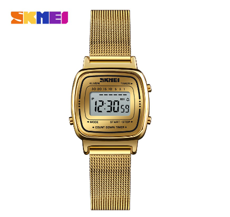 Skmei 1901 Women Stainless Steel Mesh Belt Fashion Digital Watch GOLD