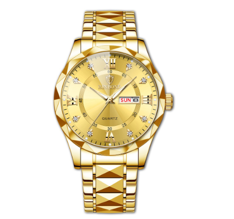 Binbond Original Men's Luxury Stainless Steel Waterproof Fashion Business Watch Luminous Dual Calendar Quartz Wrist Watch M5
