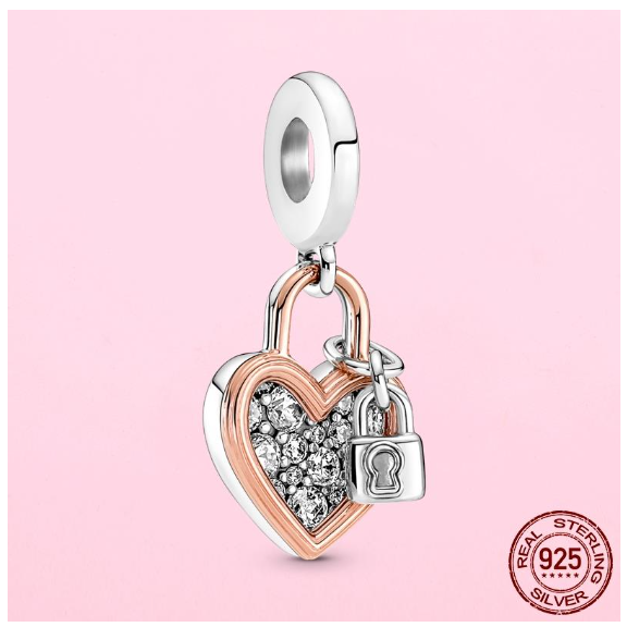 925 Sterling Silver Flamingo Leaf Rose Flower Charm CZ Luxury Pandora Pendant Fit Pandora Bracelet Necklace For Women DIY Making S19