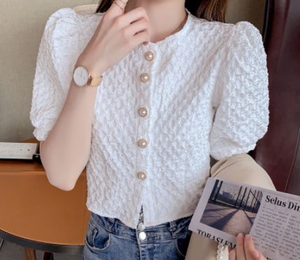 Short sleeve blouse for women new puff sleeves design fashion crop top trends temperament