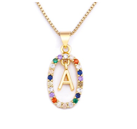 Colorful 26 Letters A - Z Initial Alphabet Pendant Long Chain Necklace Name Jewelry Women Accessories A