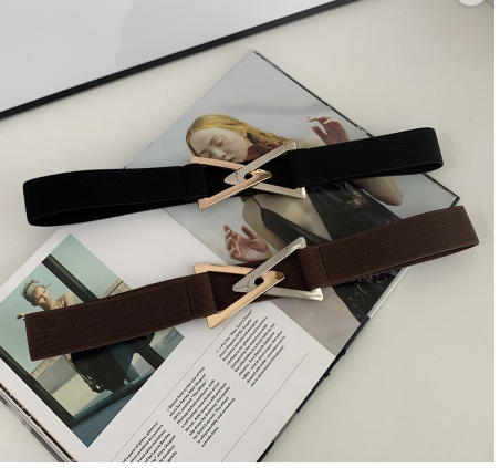 Secroma Korean Adjustable Dress Coat Elastic Triangle Buckle Belt For Women 60cm