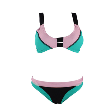 Bikini Swimsuit Tri Color Sporty Two Piece Tie Back Swimwear