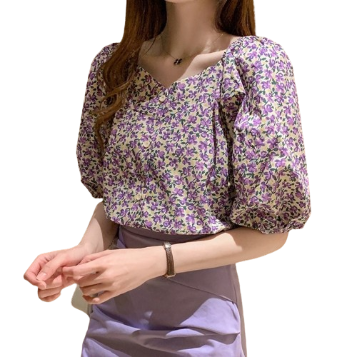 Lovito Women Button Front Ditsy Floral Blouse LNE24160 (Purple)