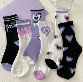 Women Spring and Summer Long Socks Cute Girl Fashion Purple Socks