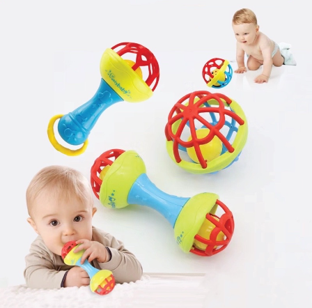 Baby Toy Rattles Bell Teether Educational Sound Soft Ball Hammer Dumbbell