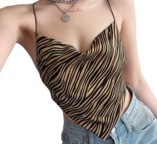 Summer Women Sexy Zebra Print Halter Backless Cami Tank