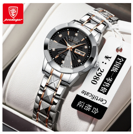POEDAGAR luxury watch for woman water proof 2023 sale original fashion stainless steel calendar luminous display quartz business watch BLACK
