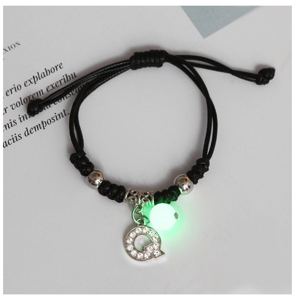 26 Letters Glow in the Dark Alphabet Initials Beaded Luminous Bracelet Women Men Birthday Gifts Q