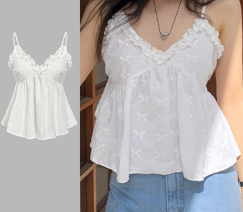 Lovito Women Casual Plain Lettuce Trim Eyelet Embroidery Tank Top L77ED061