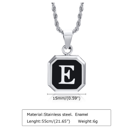 Meaeguet A-Z Letter Necklace for Men,Stainless Steel Square Letter Pendant Chain Necklace Jewelry Gifts E