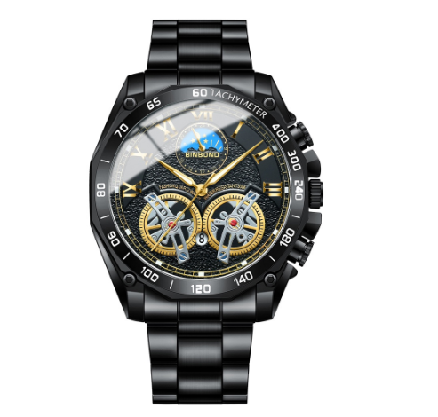 Binbond Original Luxury Watch Men's Gold Hollow Fashion Luminous Waterproof Stainless Steel Wrist Watch M6