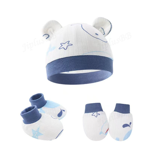 Baby hat Baby Mittens Booties Set newborn cap infant hats fashion Soft Cotton newborns Beanie 31