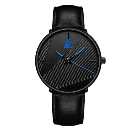 Stainless Steel Ultra-thin Quartz Wristwatch Classic Men's Fashion Waterproof Wacth LEATHER BLACK BLUE