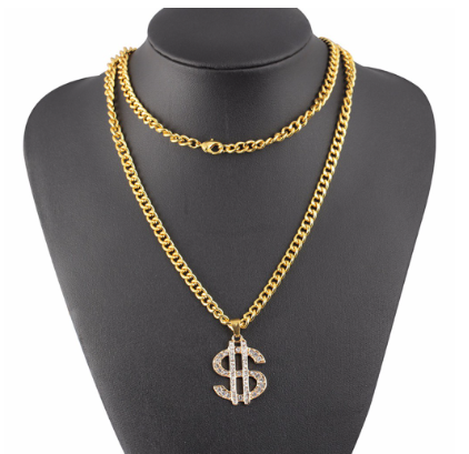 Dazzling Dollar Sign Money Long Chain Pendant Necklace