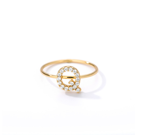 Maxzone Initial Letter Rings For Women Stainless Steel Gold Ring A-Z Letters Finger Ring Couple Wedding Aesthetic Jewelry Gift Q