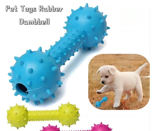 Pet Toys Rubber Dumbbell TPR Chewing Teething Toy Durable Built-in Bell For Puppies Kittens