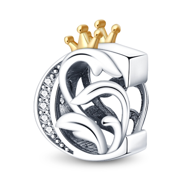2023 New Pandora Charm 925 Sterling Silver 26 A-Z Letters With Beards Crown Letter Pendant Suitable C
