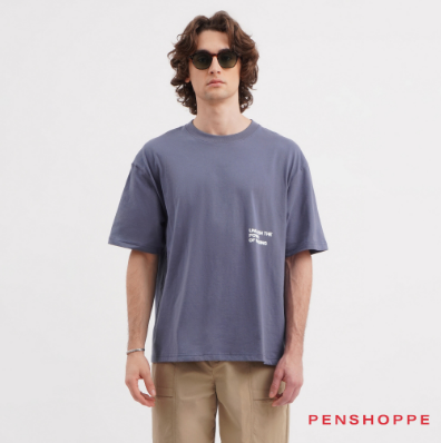 Penshoppe Unleash The Power Of Reading Oversized Fit Graphic T-Shirt For Men (Blue Stone)