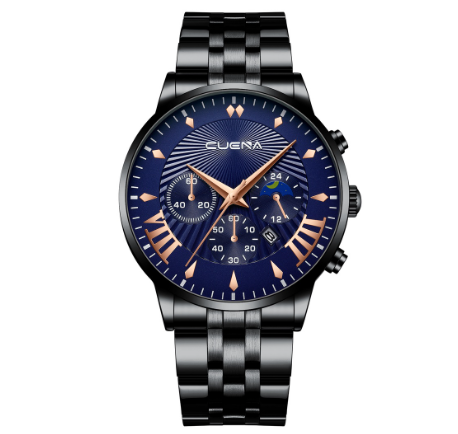 CUENA Men's Watch Fashion Business Casual Sports Stainless Steel Waterproof 6016 M3