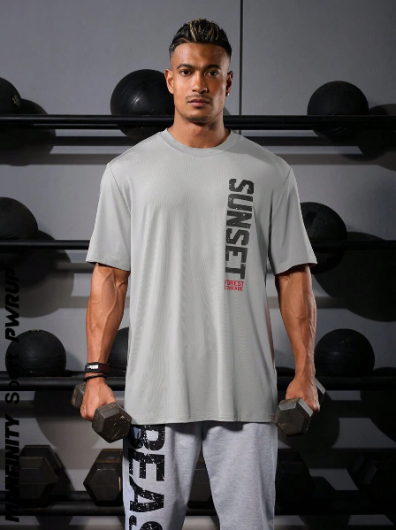 Manfinity Sport PWRUP Men's Fashion Printed Short Sleeve Sports T-Shirt