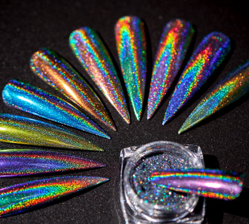 Holographic Colorful Nail Glitter Powder Laser Shining Chrome Pigment Champage Pink Blue Nail Art Decorations