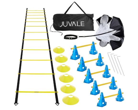 Juvale 28 Piece Agility Ladder Speed Training Equipment - Sports Athlete Footwork Set with Workout Ladder for Ground, Resistance Parachute, Hurdles, and Cones