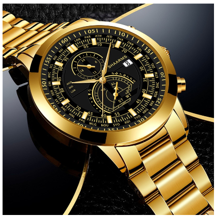 Men's Quartz Business Wacthes Stainless Steel Waterproof Sport Date Watch Men Relo Ng Kalalakihan Wristwatch BLACK GOLD