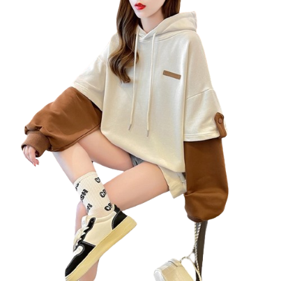 Lovito Women Colorblock Sweater LNA29376 (Apricot)