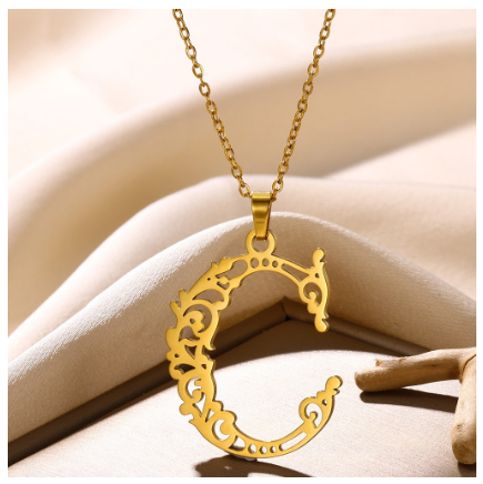 Initial Necklace for Women Men Girls Boys Gothic 18K Gold Plated 26 Letters Pendant Necklace Chain with Extension C
