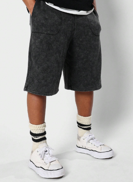 SUMWON Pull On Washed Jort With Letter Graphic Print