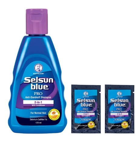 Selsun Blue Pro Anti-Dandruff Shampoo 120ml with 2Pcs Pro Anti-Dandruff Shampoo 6ml Sachet