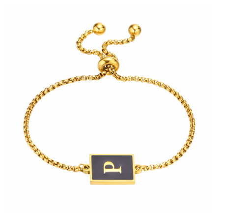 Vnox Initial Letter Black Bracelet,Gold Tone A-Z 26 Alphabet Charms Chain with Ball Clasp,Luxury Gifts for Women P