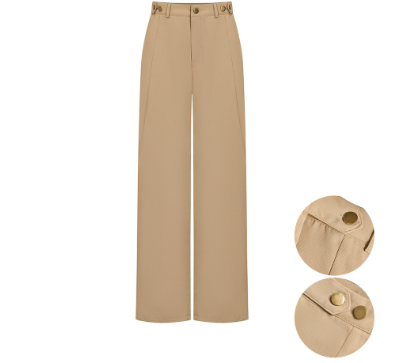 Lovito Casual Plain Button Draped Adjustable Waist Pants for Women L70AD048 Khaki