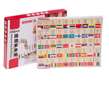 Kids Multilingual National Flag Domino Wooden Toy Building Blocks Early Education Toys for Kid