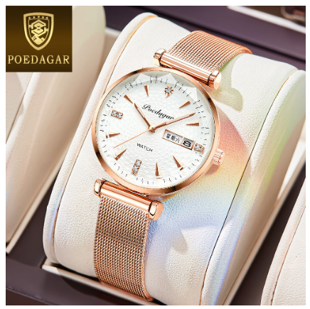 POEDAGAR watch for women sale original waterproof korean style elegant milanese steel strap ultrathin women casual watch WHITE