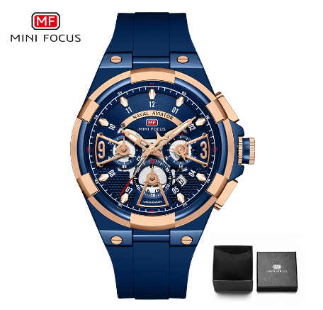 Mini Focus Luxury Men Watch Waterproof Luminous Chronograph Multifunction Sports Business Quartz Watch GOLD BLUE