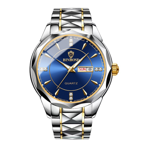 Binbond Fashion Luxury Stainless Steel Waterproof Men Unique Business Watch Dual Calendar Gold Luminous Quartz Wrist Watch M006