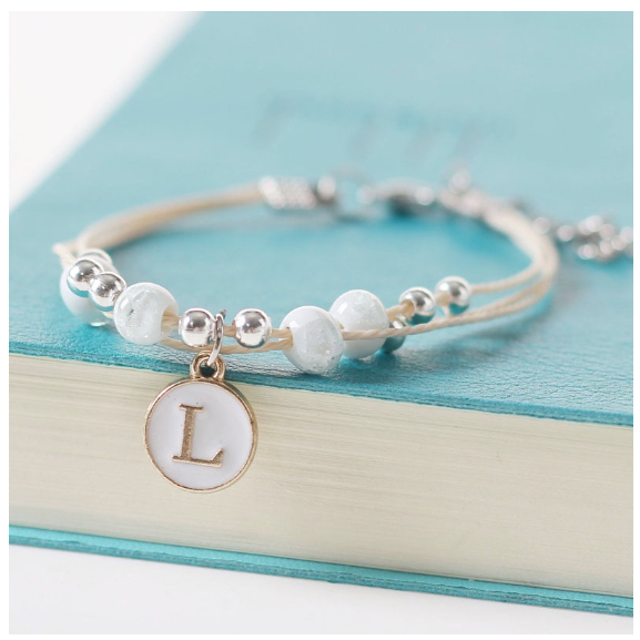 Ceramic beads 26 initials elastic beaded bracelet fashion men and women leisure bracelet lovers bracelet L