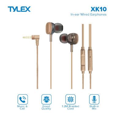 TYLEX XK10 In-Ear Music Stereo Earphones with Built-in HD Microphone 3.5mm Wired 1.2M Braided Cord