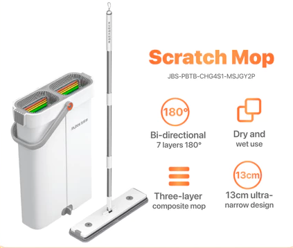 Joybos Flat Mop Floor Cleaning Squeeze Mop 4in1 multifunctional Mop With vacuum Suction cup bucket