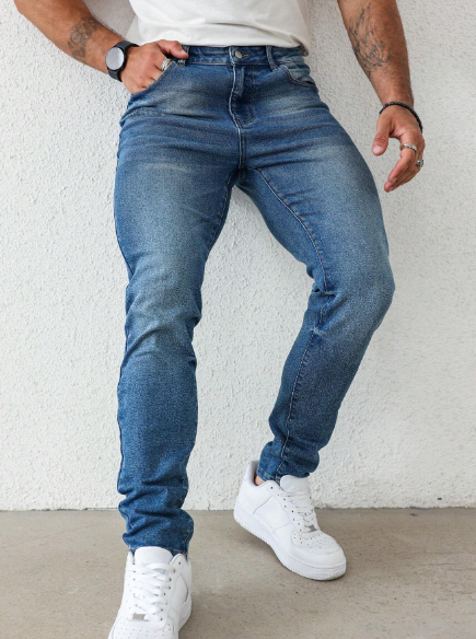 Manfinity Homme Men's Casual Slim Fit Washed Denim Pants