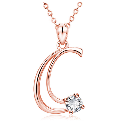 26 Letter Rose Gold Necklace Pendant Classic Fashion Men's and Women's Letter Diamond Necklace Jewelry Wholesale C