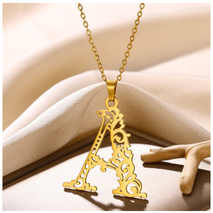 Initial Necklace for Women Men Girls Boys Gothic 18K Gold Plated 26 Letters Pendant Necklace Chain with Extension A