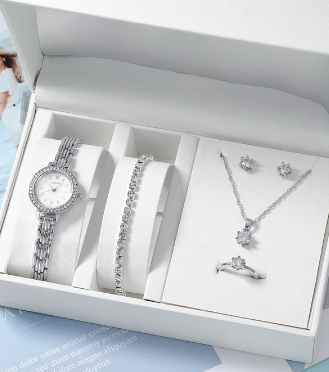 Original Waterproof Silver Steel Strap Watch for Women with Jewelry Set