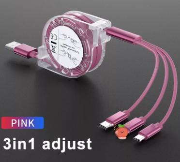 Universal 6-Color Three-In-One Charging Retractable Cable USB Type C Fast Charging Data Cable
