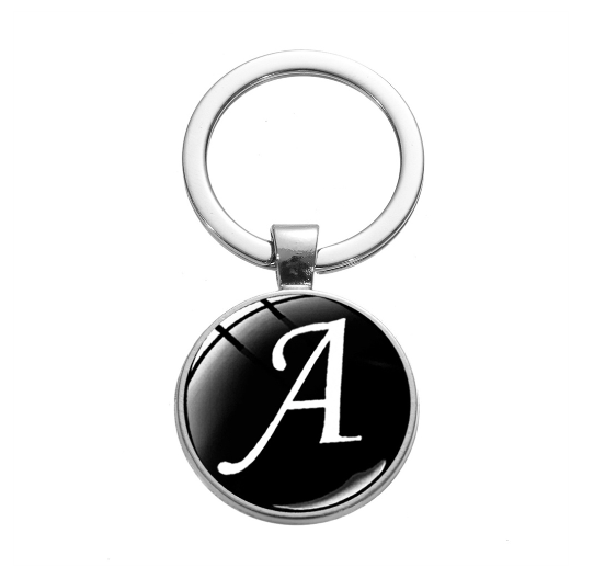 26 English Letters Glass Round Charm Key Ring A-Z Initial Name Keychain Bag Ornaments Car Key Chains Jewelry Gift Accessories A