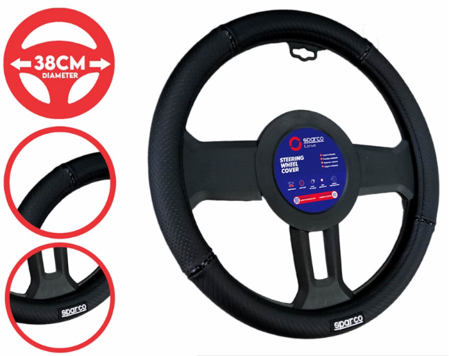 Sparco Corsa Steering Wheel Cover SPS133BK (Black) Universal Fit for Toyota, Mitsubishi