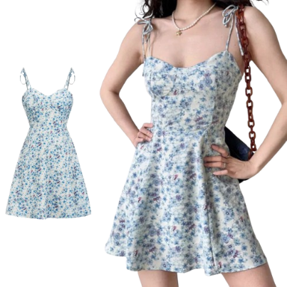 Lovito Women Casual Ditsy Floral Lace Up Dress L77ED415